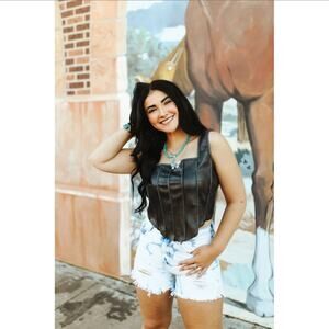 NWT 2Fly Faux Leather Corset Top Black Western Boutique Womens XS/S